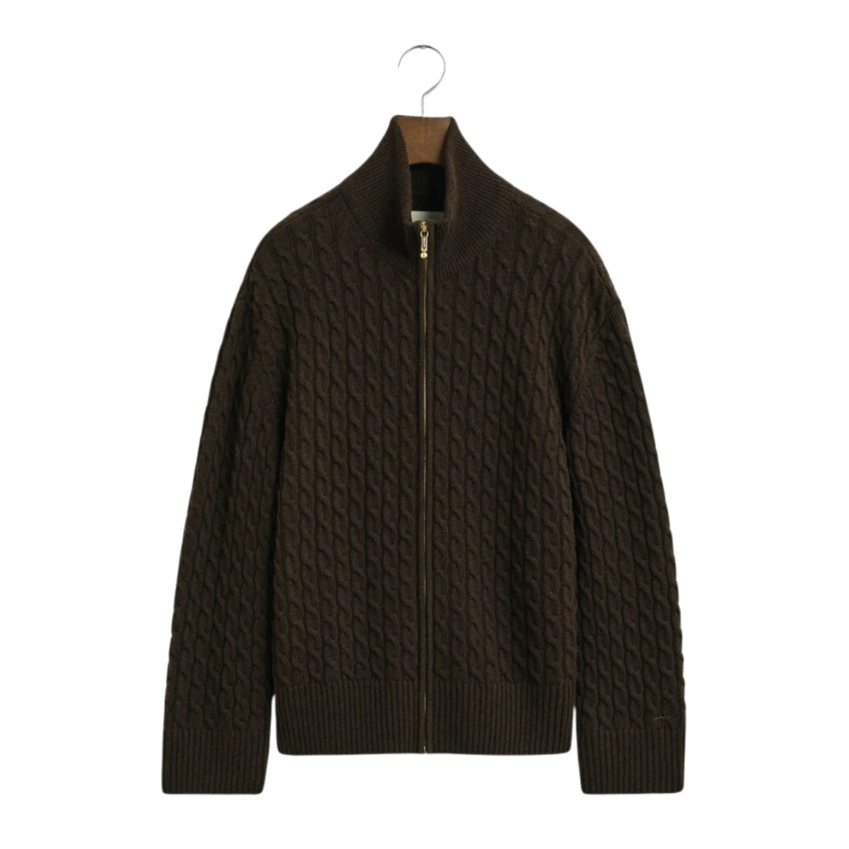 Cable Knit Zip Cardigan - 202 Deep Brown