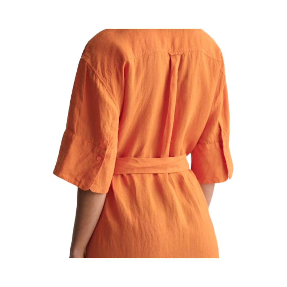 Relaxed Linen SS Shirt Dress - Orange