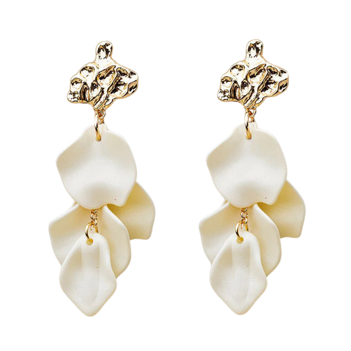 Hammered Leaf Earrings - White