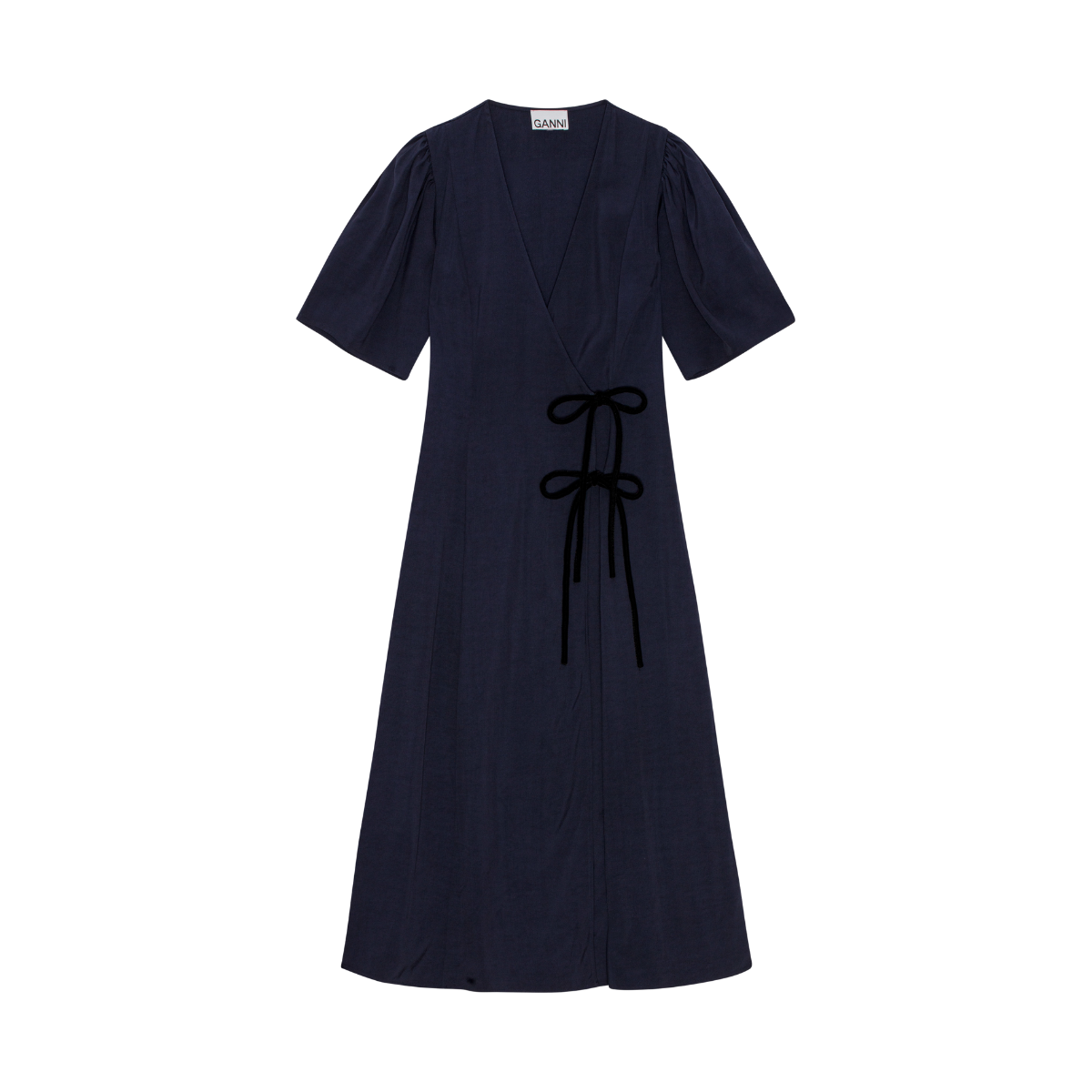 Viscose Twill Wrap Midi Dress - Navy