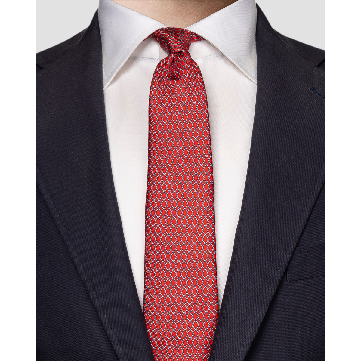 Geometric Print Silk Tie - Red