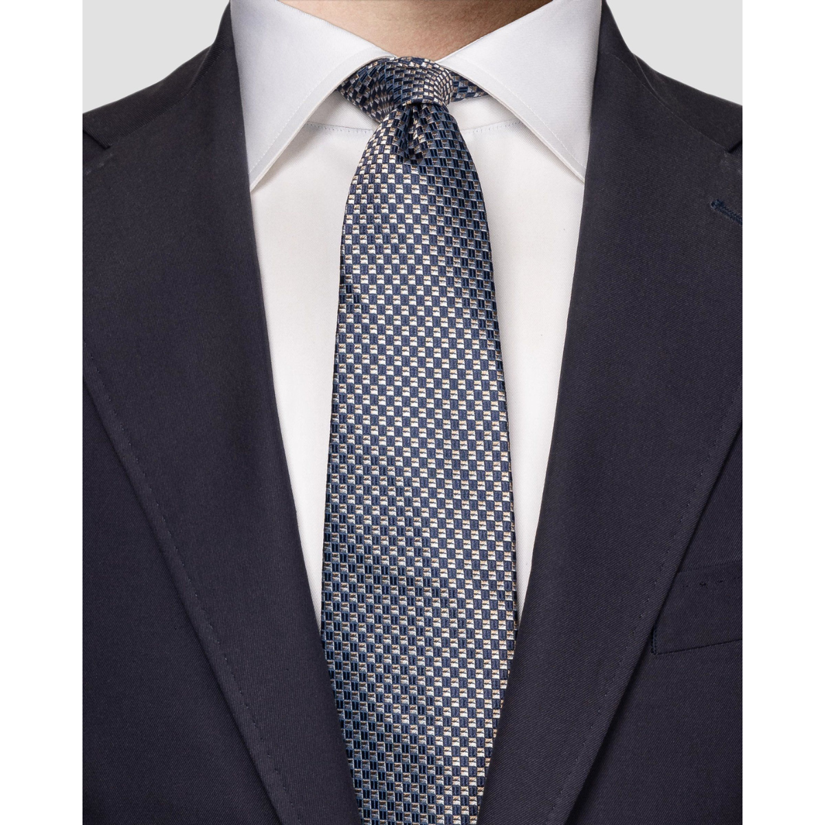 Geometric Woven Silk Tie - Blue