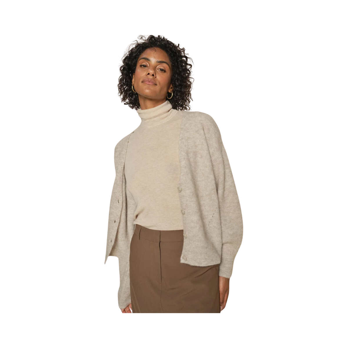 Thora V-Neck Knit Cardigan - Beige