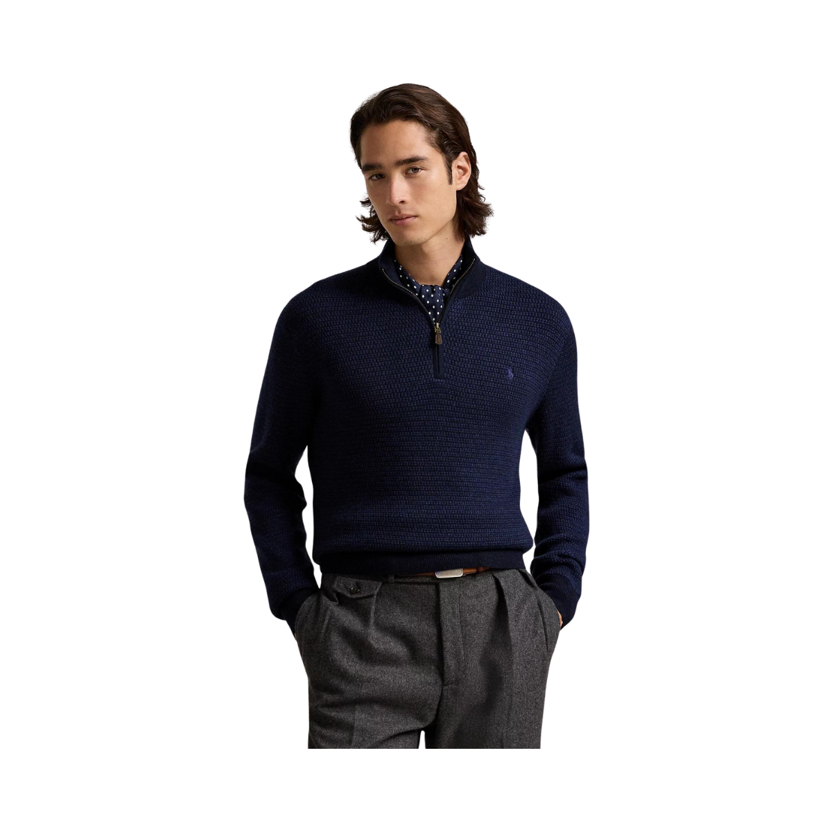 Washable Wool Quarter-Zip Jumper - Navy