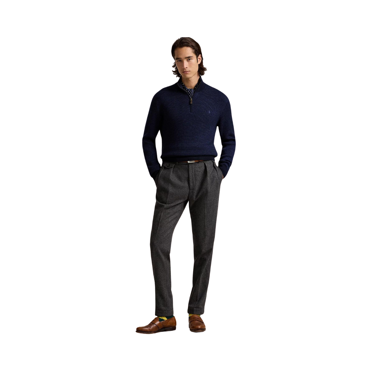 Washable Wool Quarter-Zip Jumper - Navy