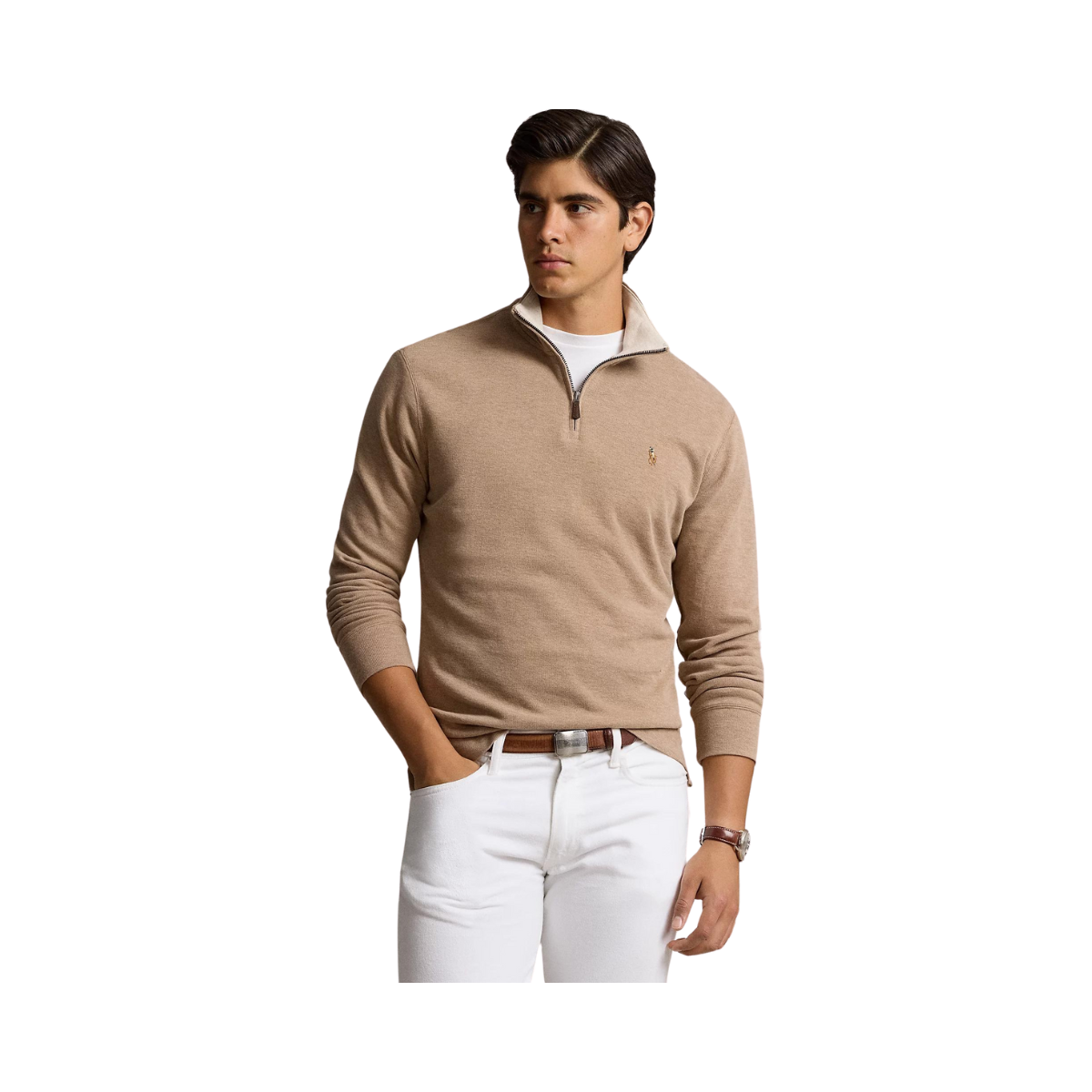 Estate-Rib Quarter-Zip Pullover - Beige