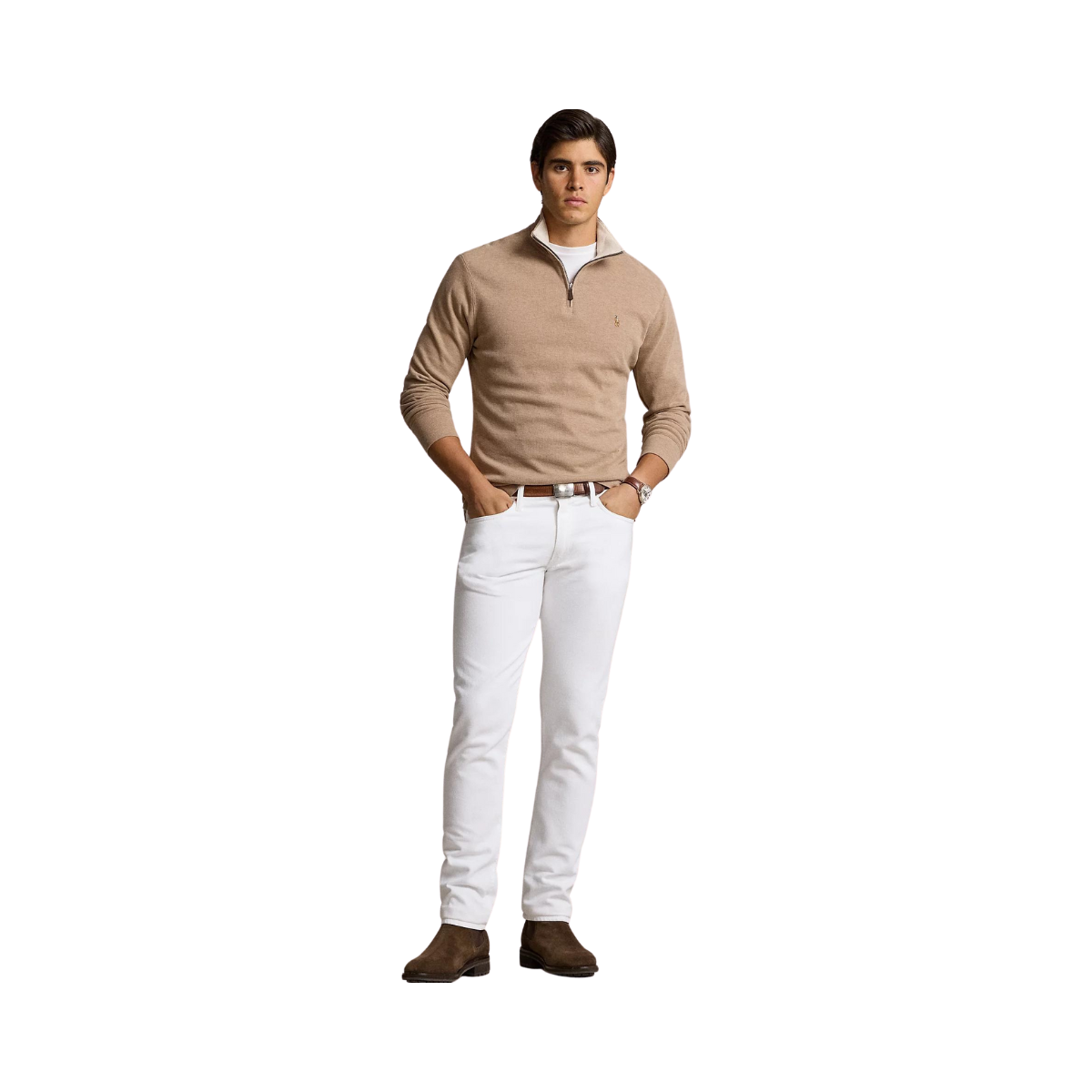 Estate-Rib Quarter-Zip Pullover - Beige