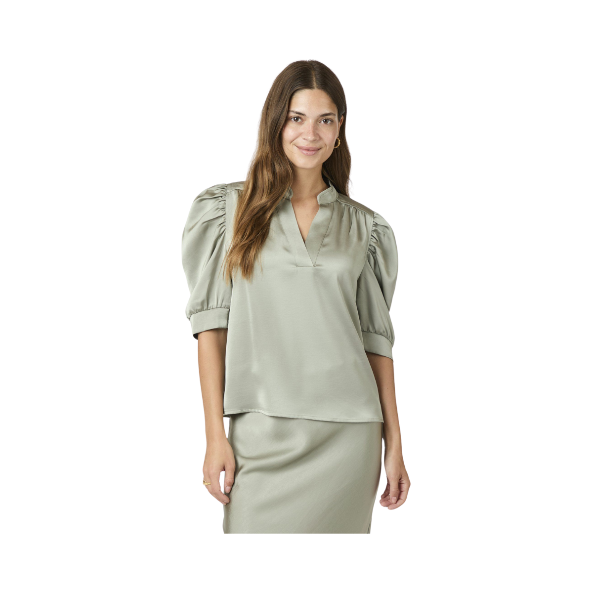 Roella Heavy Sateen Blouse - Green