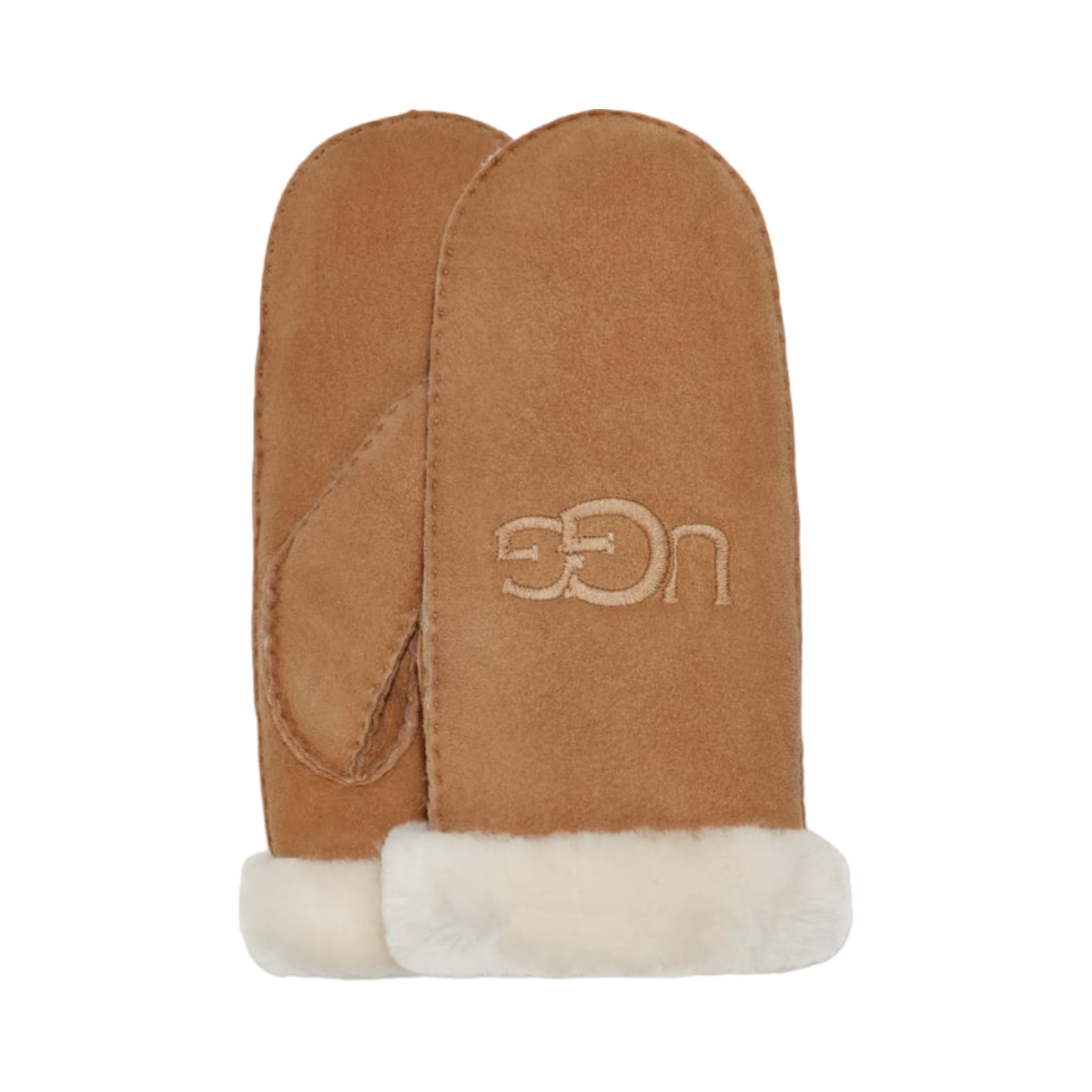 Sheepskin Embroider Mitten - Brown