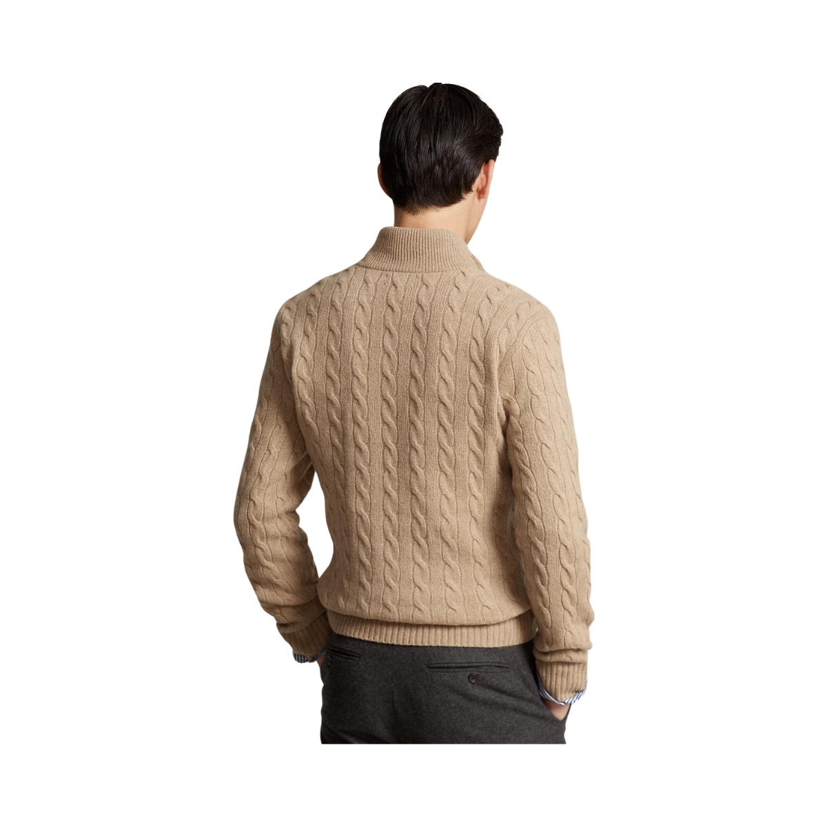 Cable-Knit Wool-Cashmere Zip Sweater - 006 Camel Melange