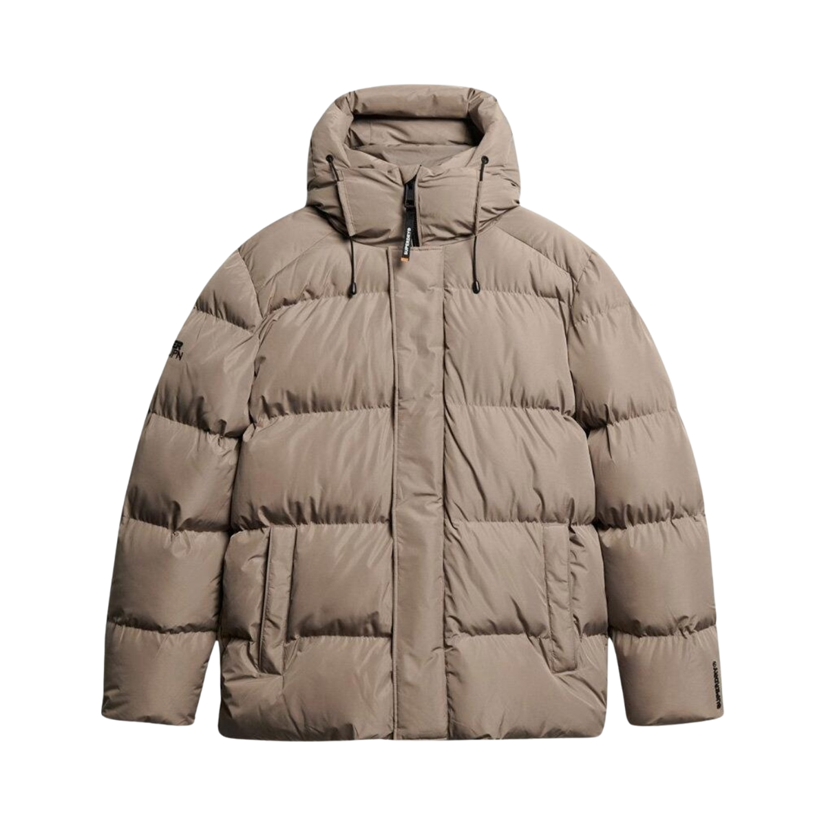 HOODED 5 BAFFLE SPORTS PUFFER - Brown