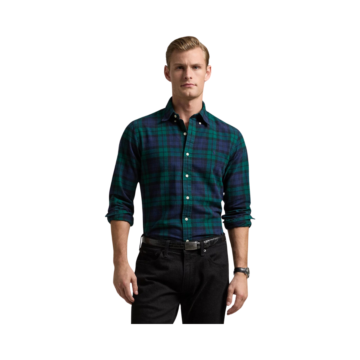 Long Sleeve Sport Shirt - 001 Navy/Green