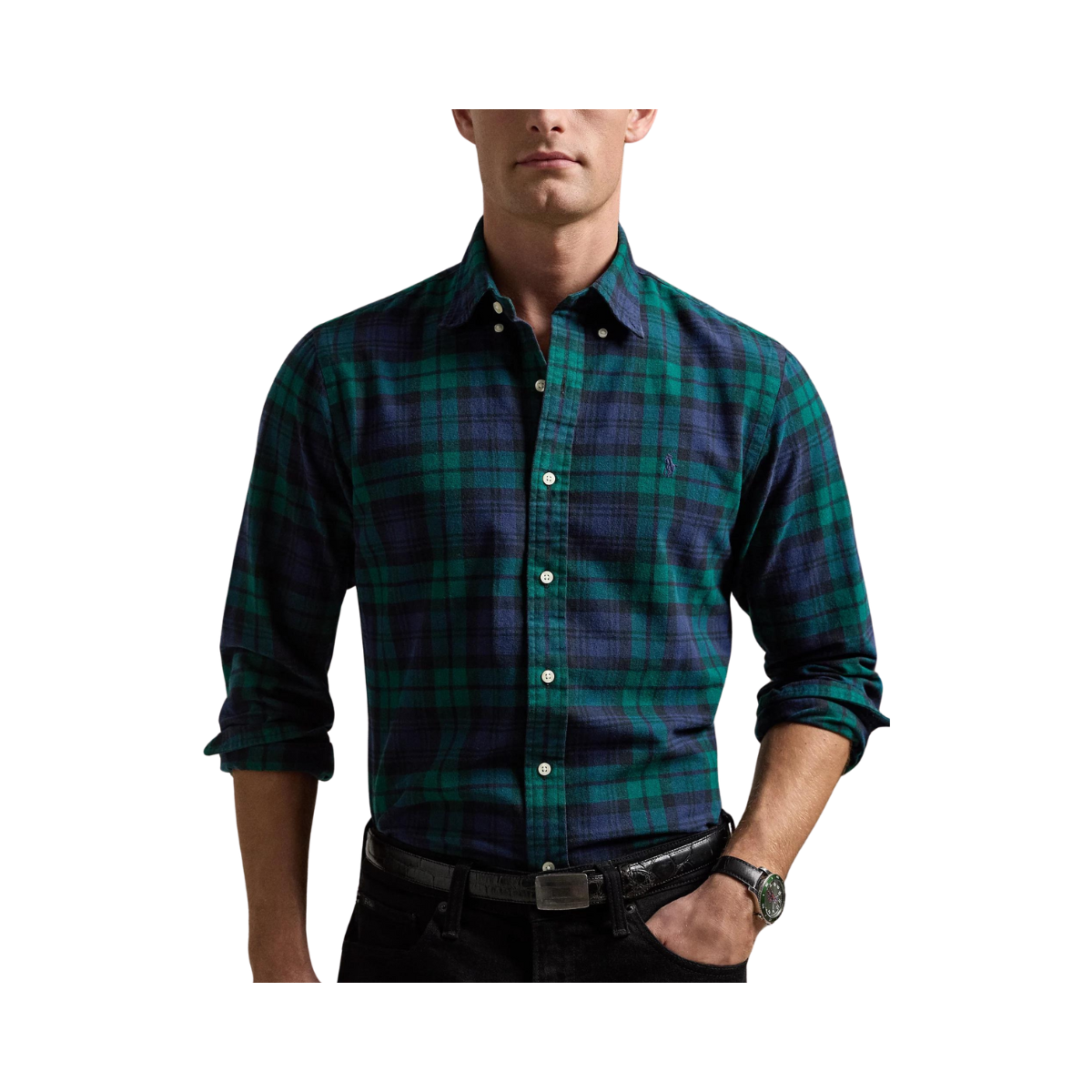 Long Sleeve Sport Shirt - 001 Navy/Green