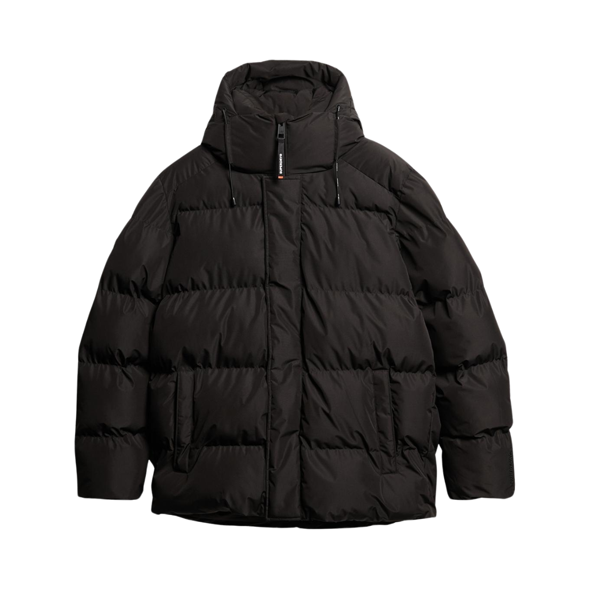 HOODED 5 BAFFLE SPORTS PUFFER - Black