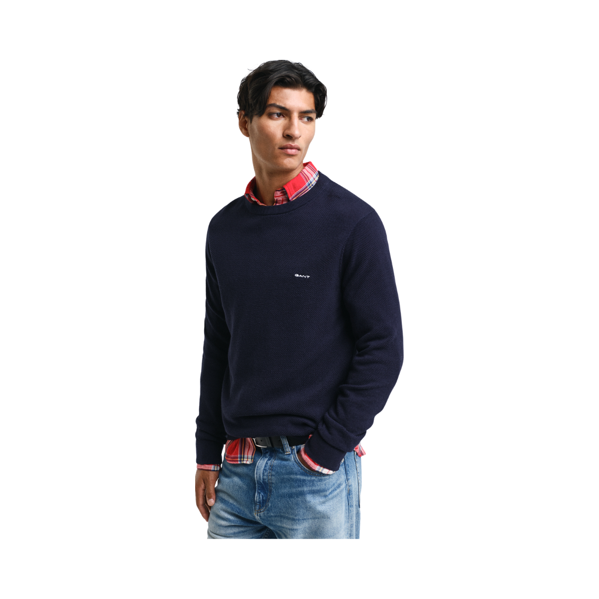 Cotton Pique C-Neck - Blue