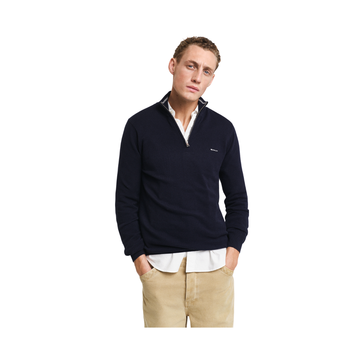 Cotton Pique Half Zip - Blue