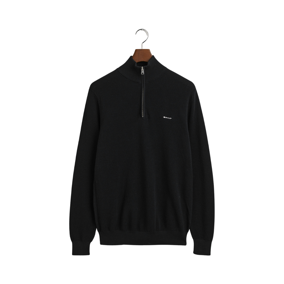 Cotton Pique Half Zip - Black