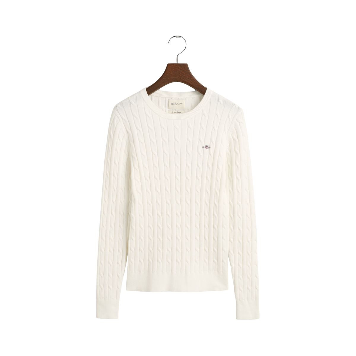 Stretch Cotton Cable C-Neck - White