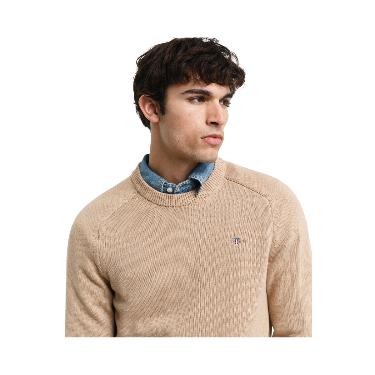 CASUAL COTTON SADDLE C-NECK - Beige