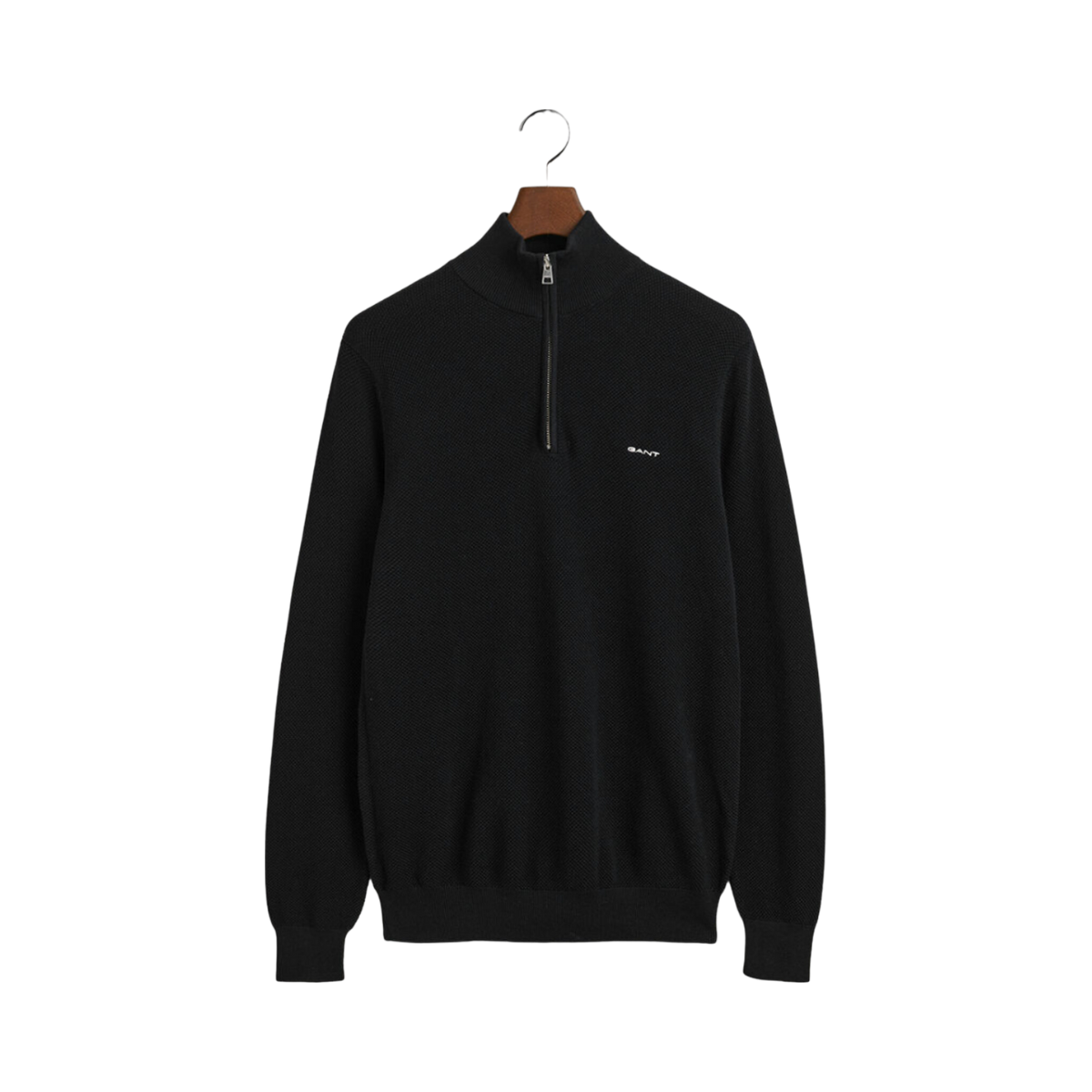 Cotton Pique Half Zip - Black