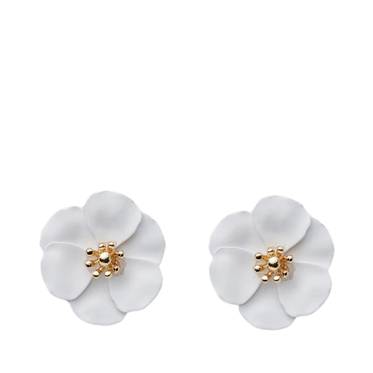 Flower Small Earrings Mat White - White