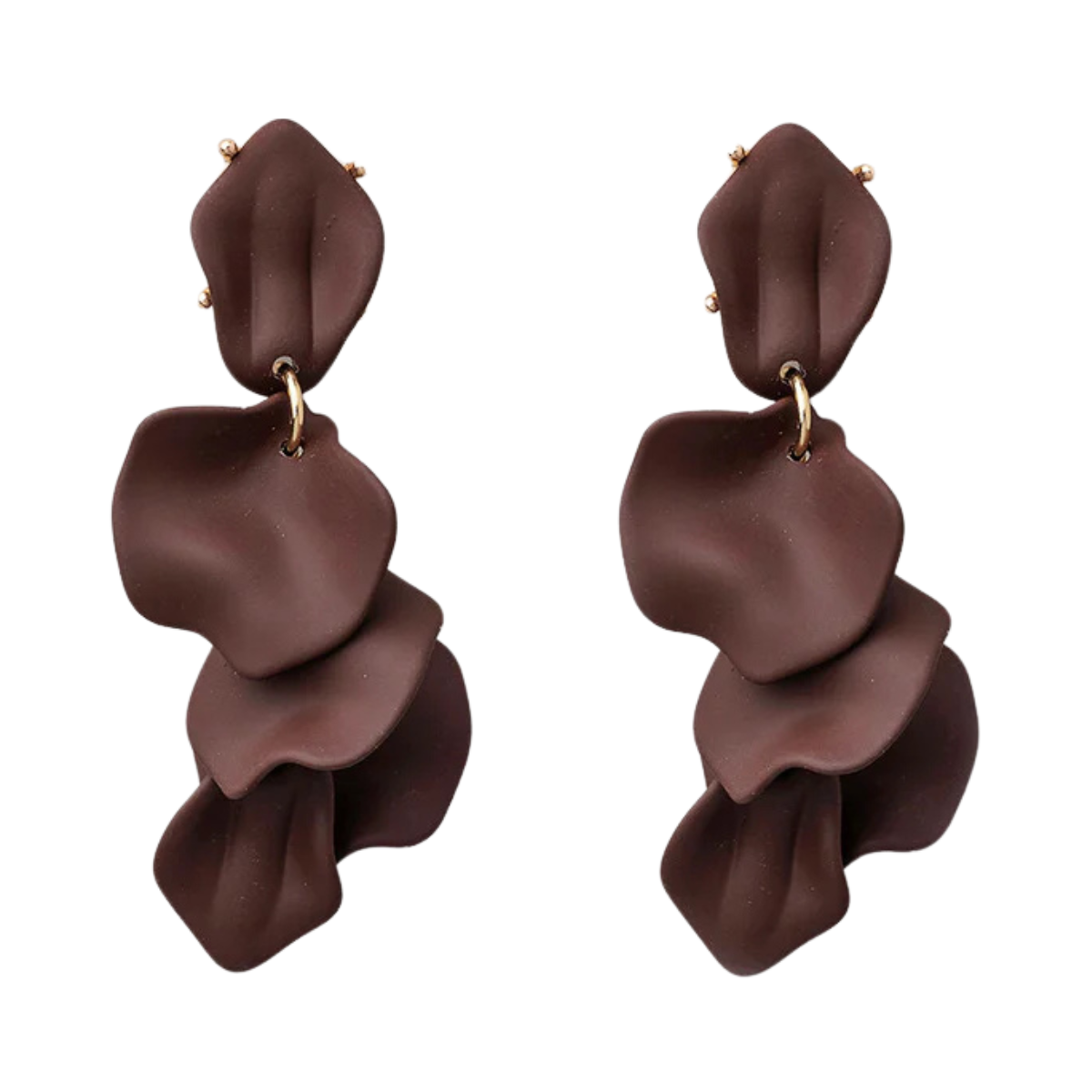 Leaf Earrings Dark Brown - Brown