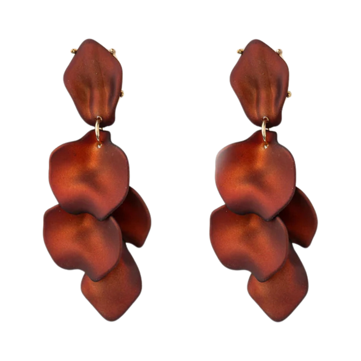 Leaf Earrings Metallic Brown - Brown