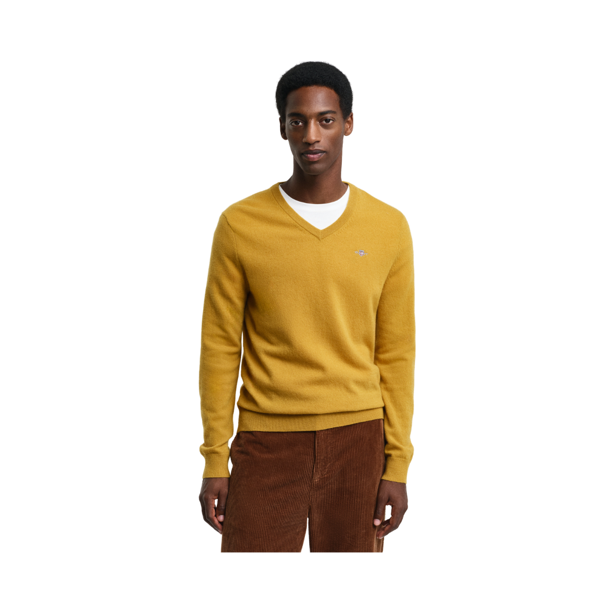 EXTRAFINE LAMBSWOOL V-NECK - Yellow