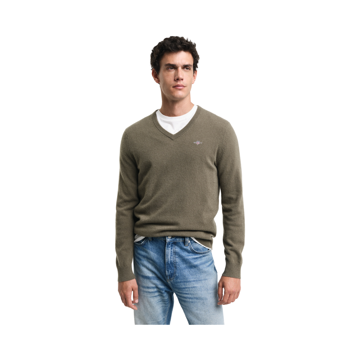 EXTRAFINE LAMBSWOOL V-NECK - Green