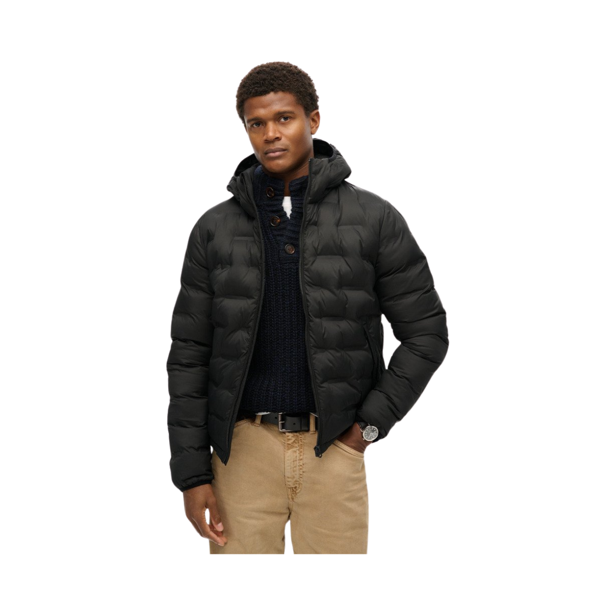 Hooded Quilted puffer coat - Black