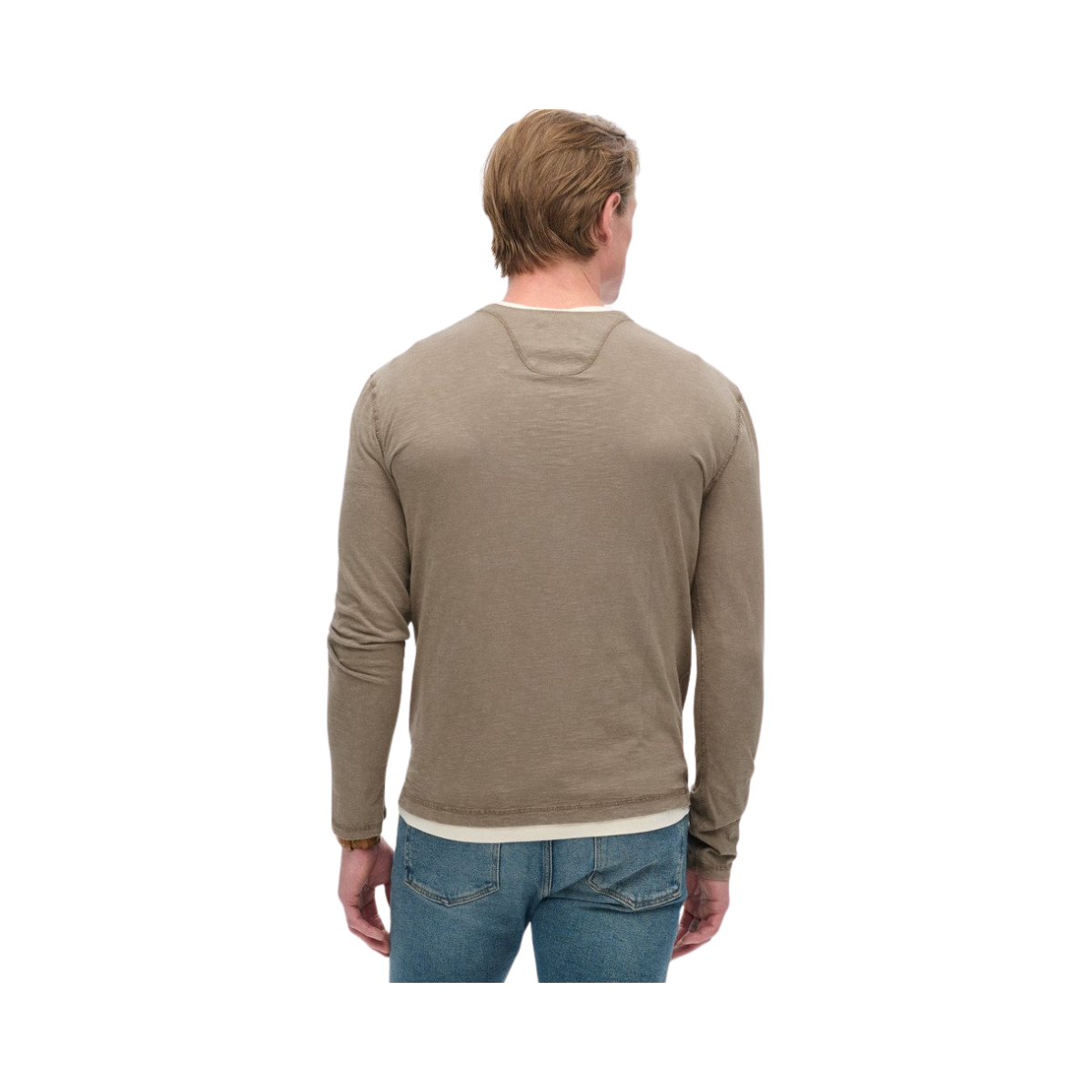 SLUB LS JERSEY GRANDAD TOP - Beige