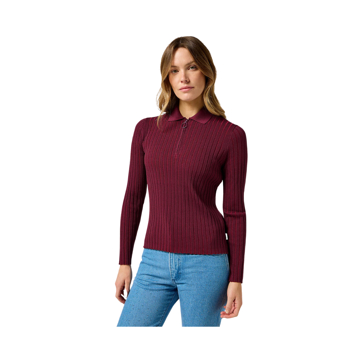 Rib Knit Polo - Plum caspia