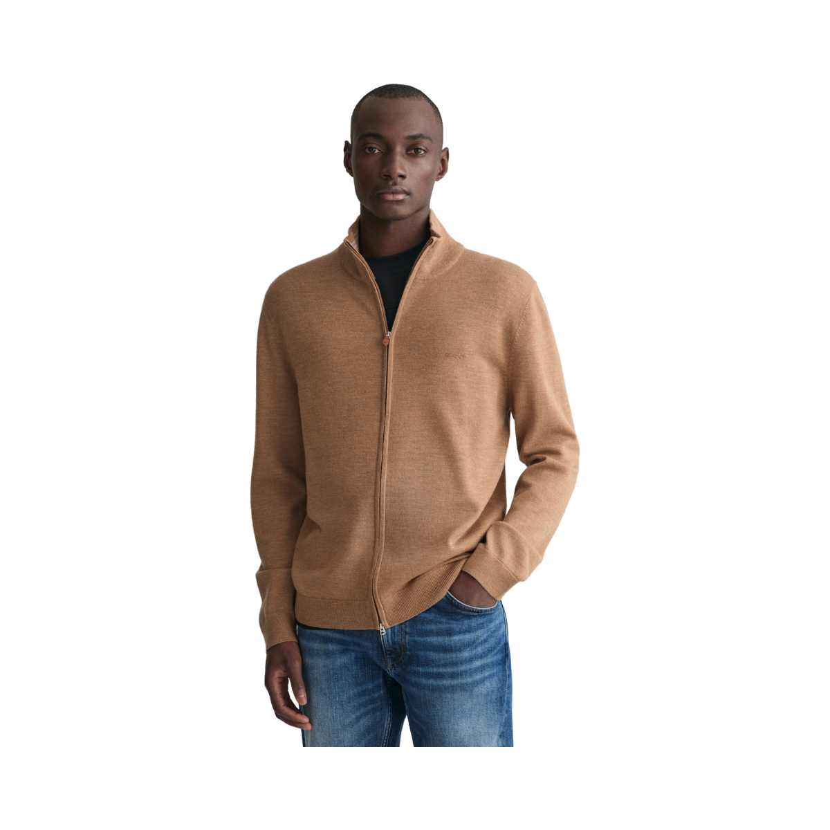 Extra Fine Merino Wool Zip Cardigan - Brown