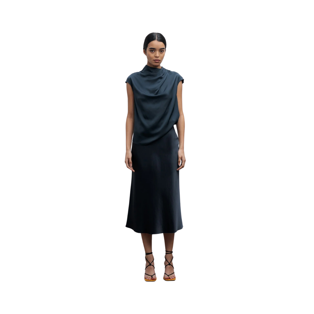 Hana Satin Skirt - Navy