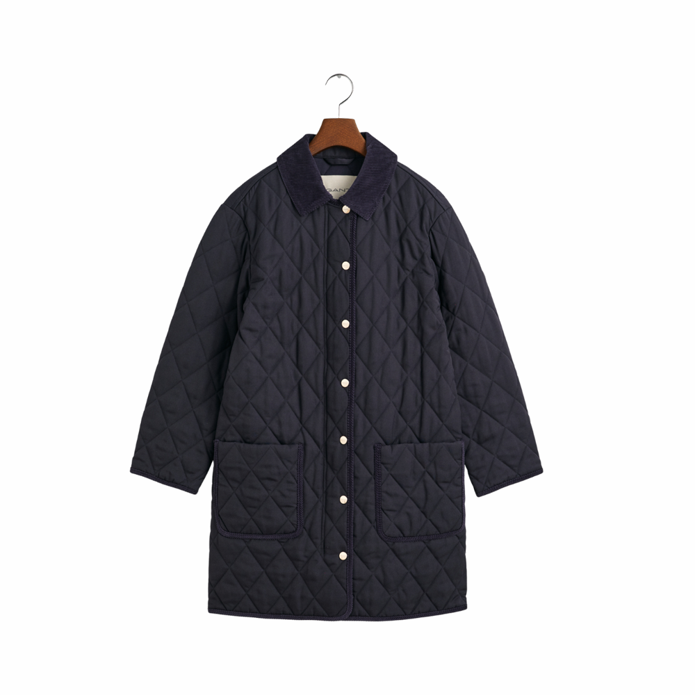 Quilted Corduroy Detailed Coat - Navy