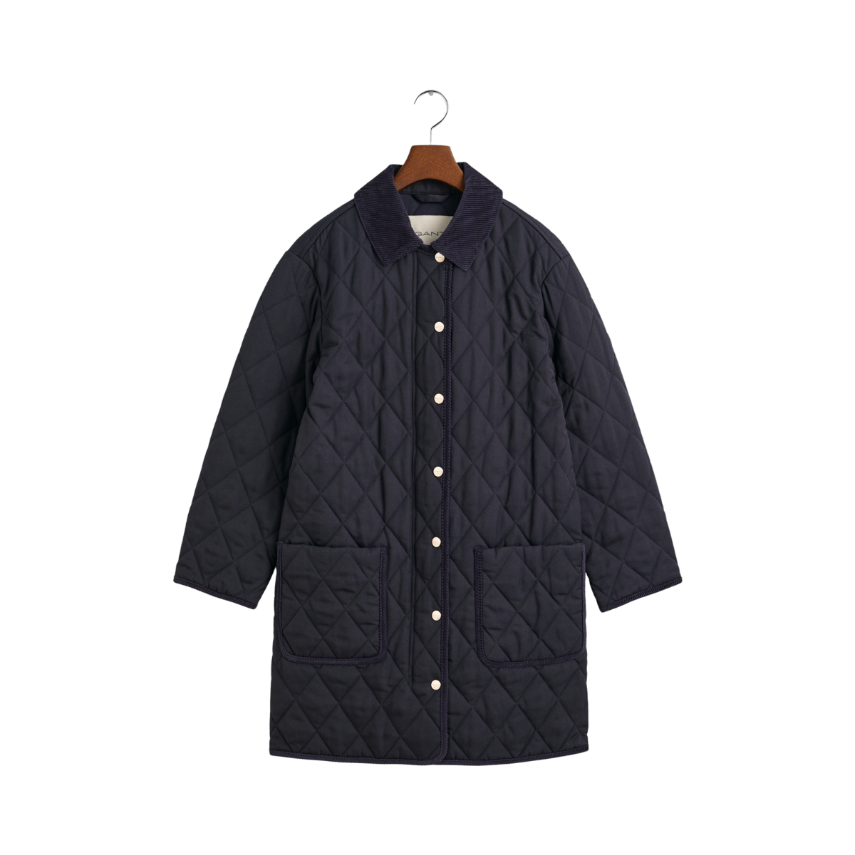 Quilted Corduroy Detailed Coat - Navy