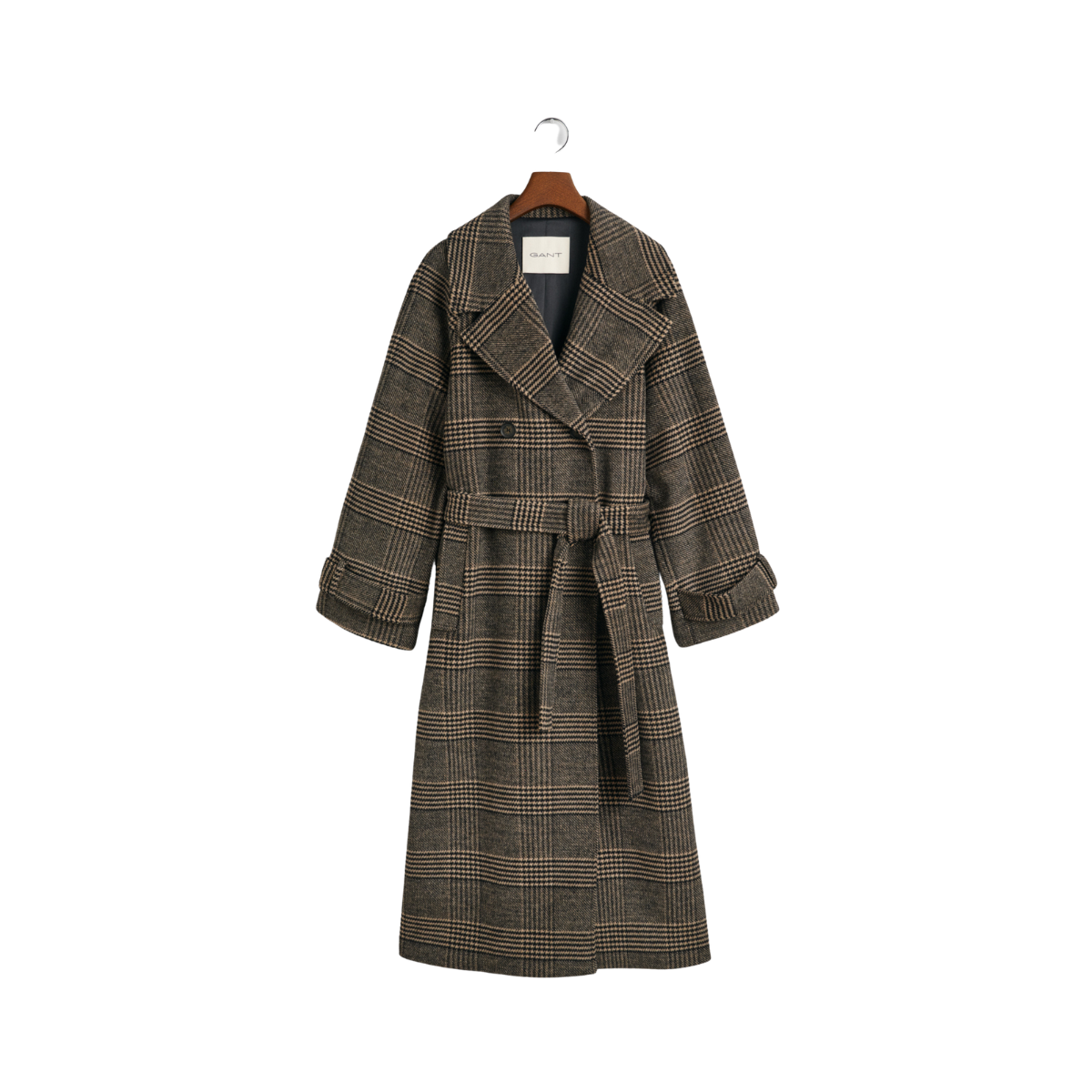 Checked Wool Trench Coat - Black