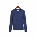 Stretch Cotton Cable C-Neck - Navy