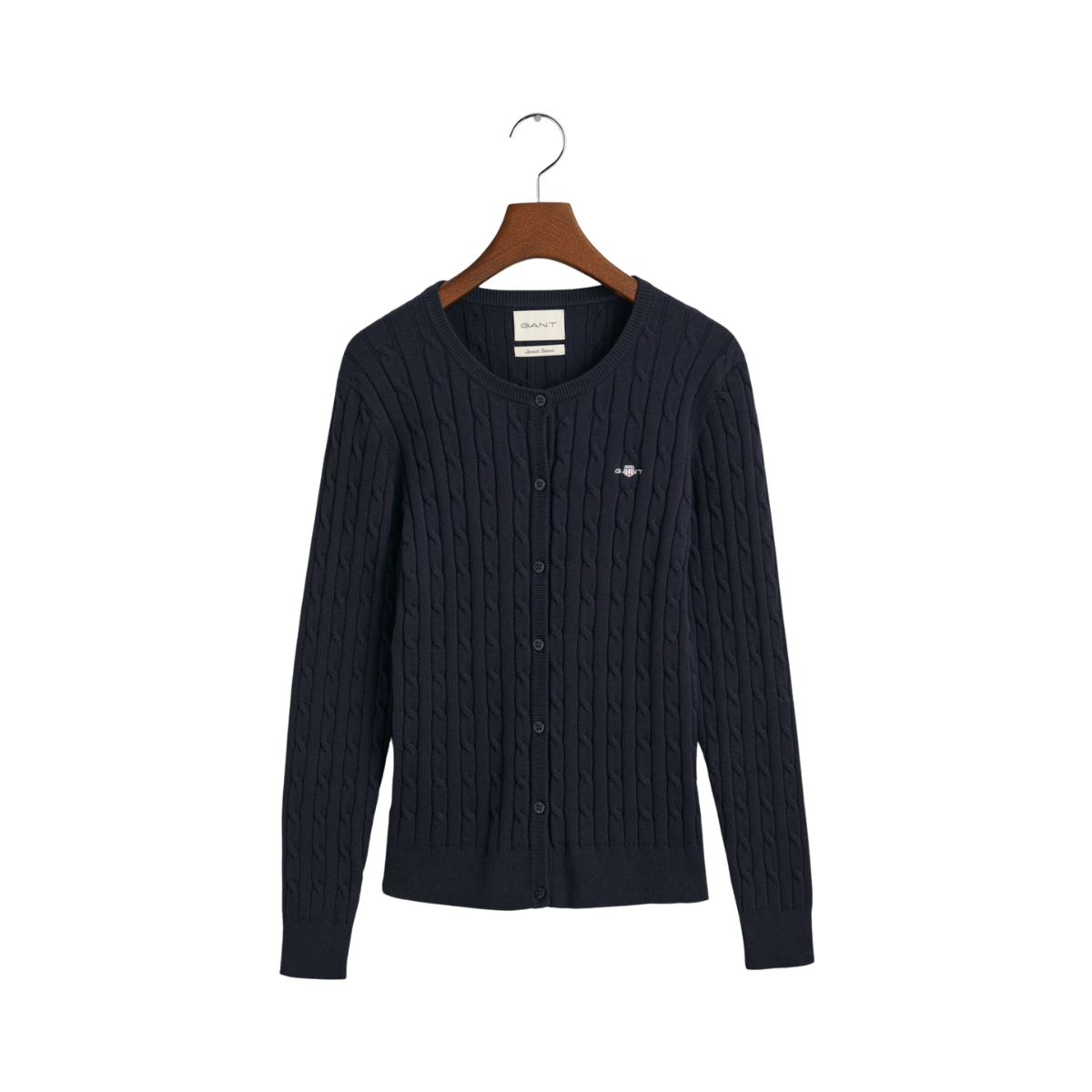 Stretch Cotton Cable Knit Cardigan - Navy