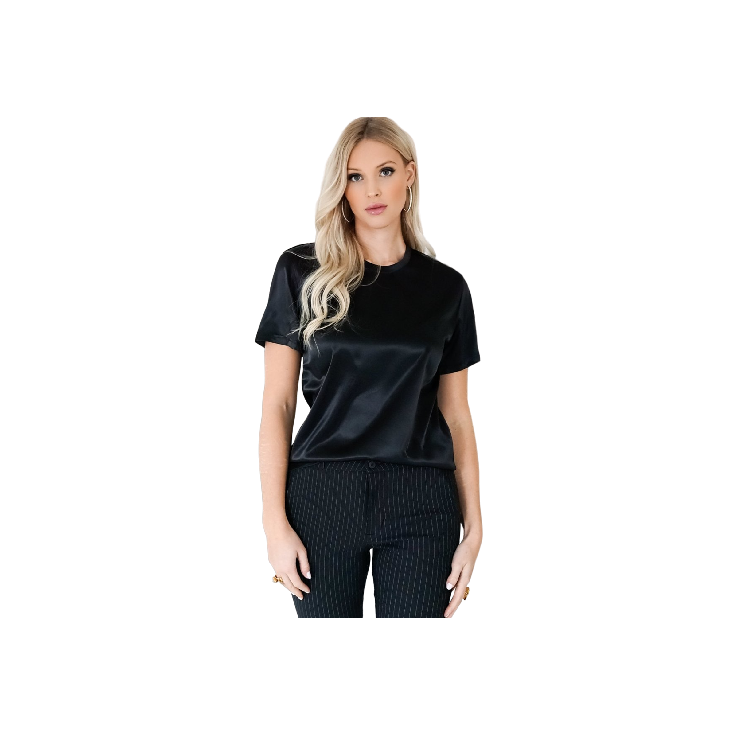 PERFECT SHINY ROUNDNECK TOP - Black