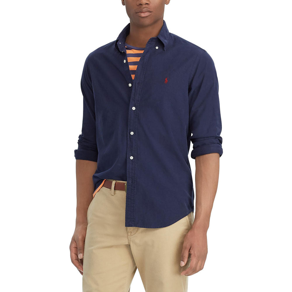 Slim Fit Garment-Dyed Oxford Shirt - Navy