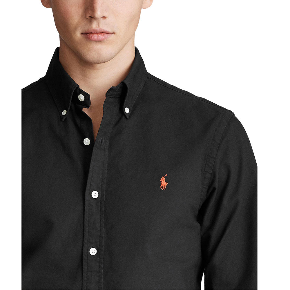 Slim Fit Garment-Dyed Oxford Shirt - Black