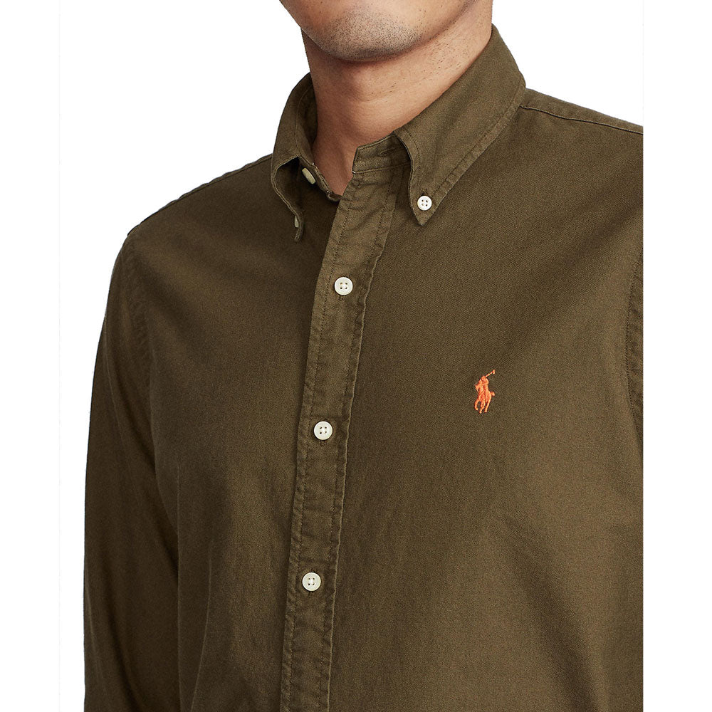 Slim Fit Garment-Dyed Oxford Shirt - Green