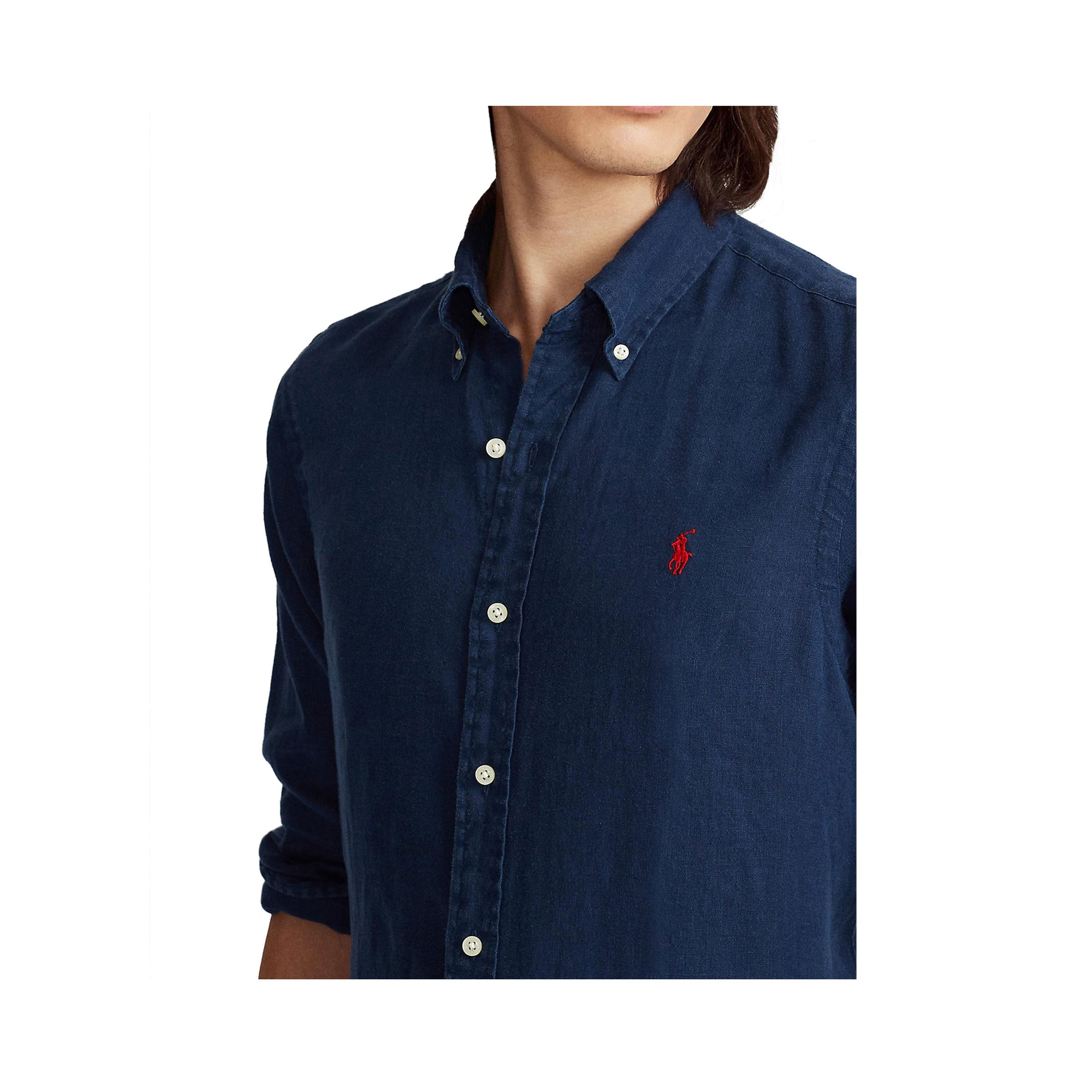 Slim Fit Linen Shirt - Navy