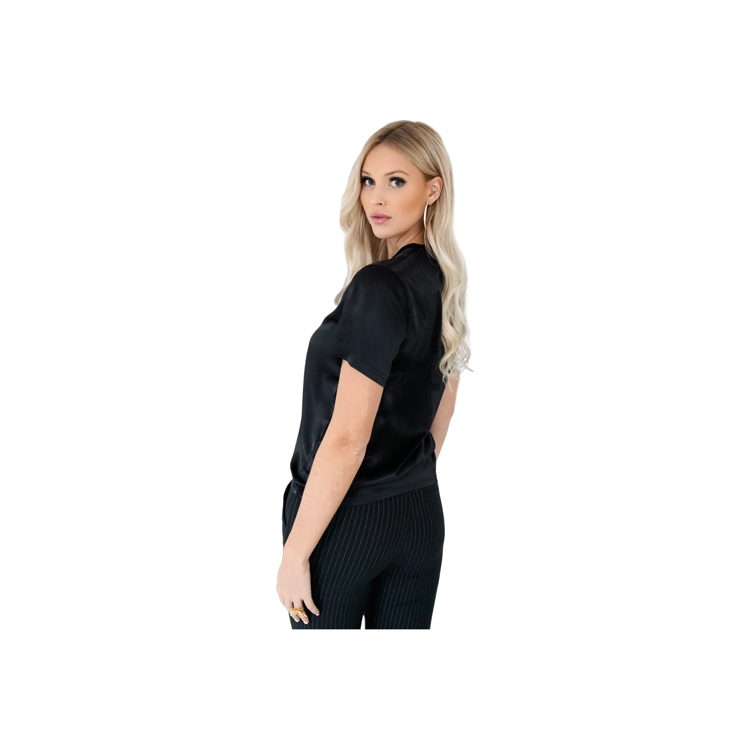 PERFECT SHINY ROUNDNECK TOP - Black