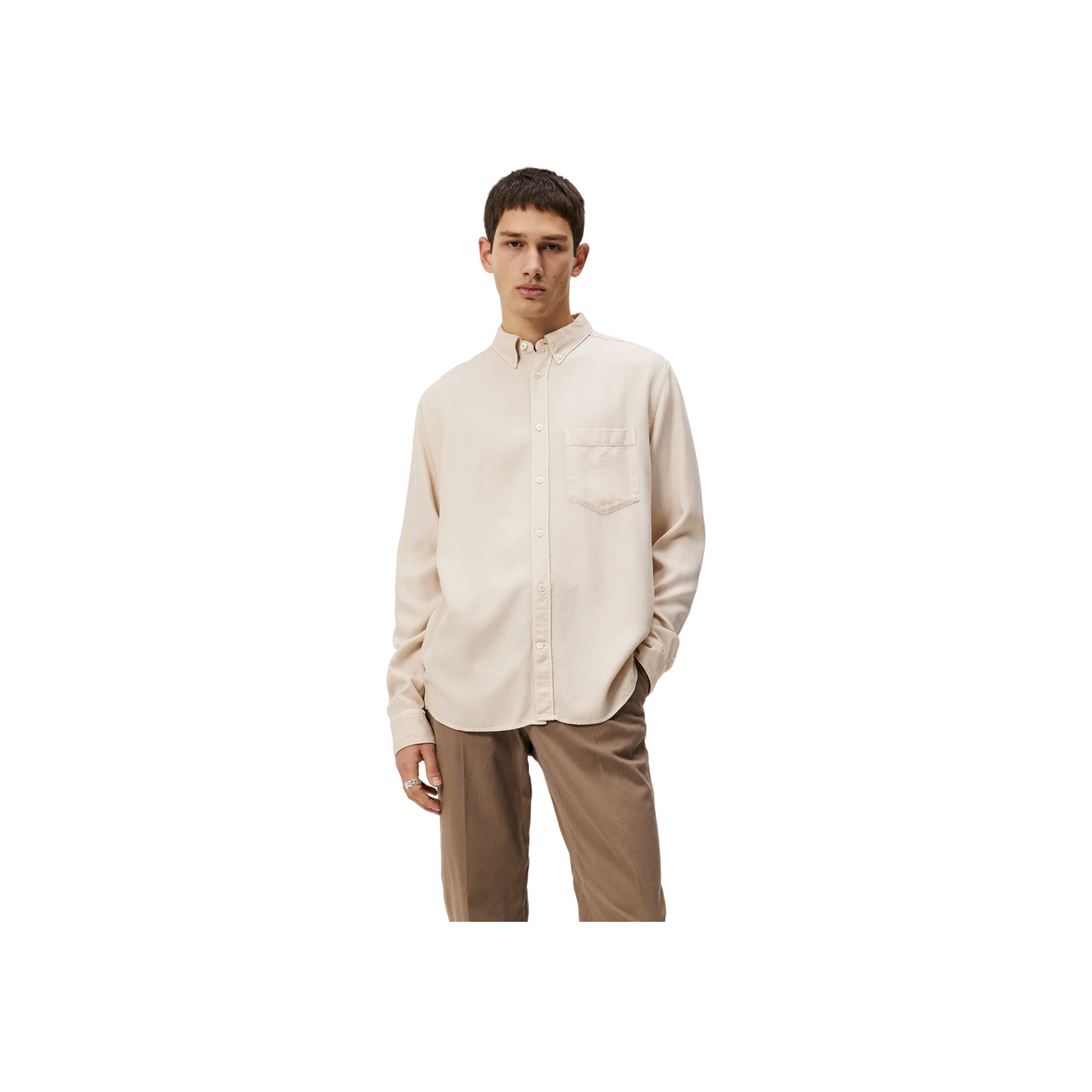 Reg LS Structure Tencel Shirt - Beige