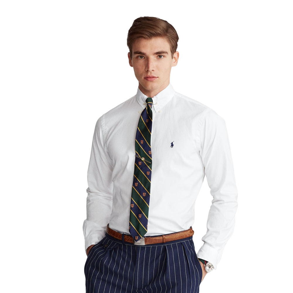 Custom Fit Striped Stretch Oxford Shirt - White