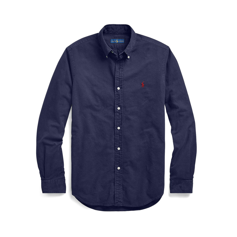 Slim Fit Garment-Dyed Oxford Shirt - Navy