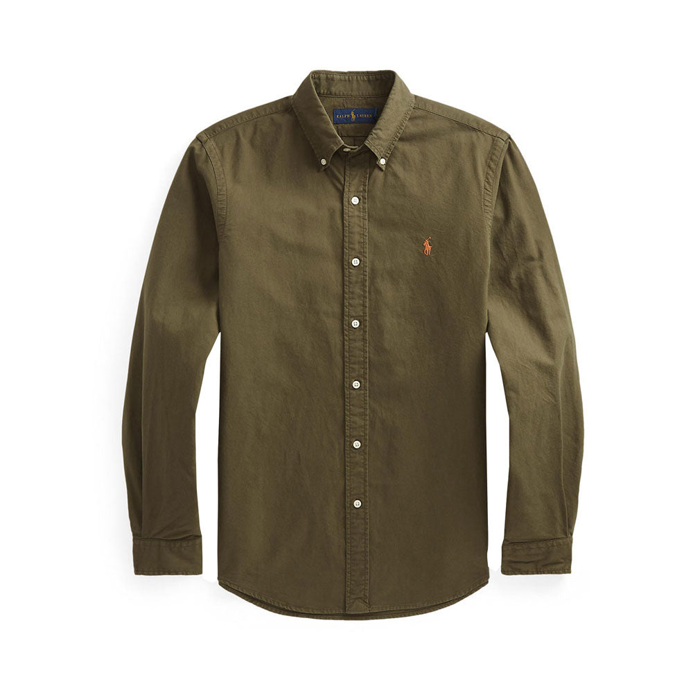 Slim Fit Garment-Dyed Oxford Shirt - Green