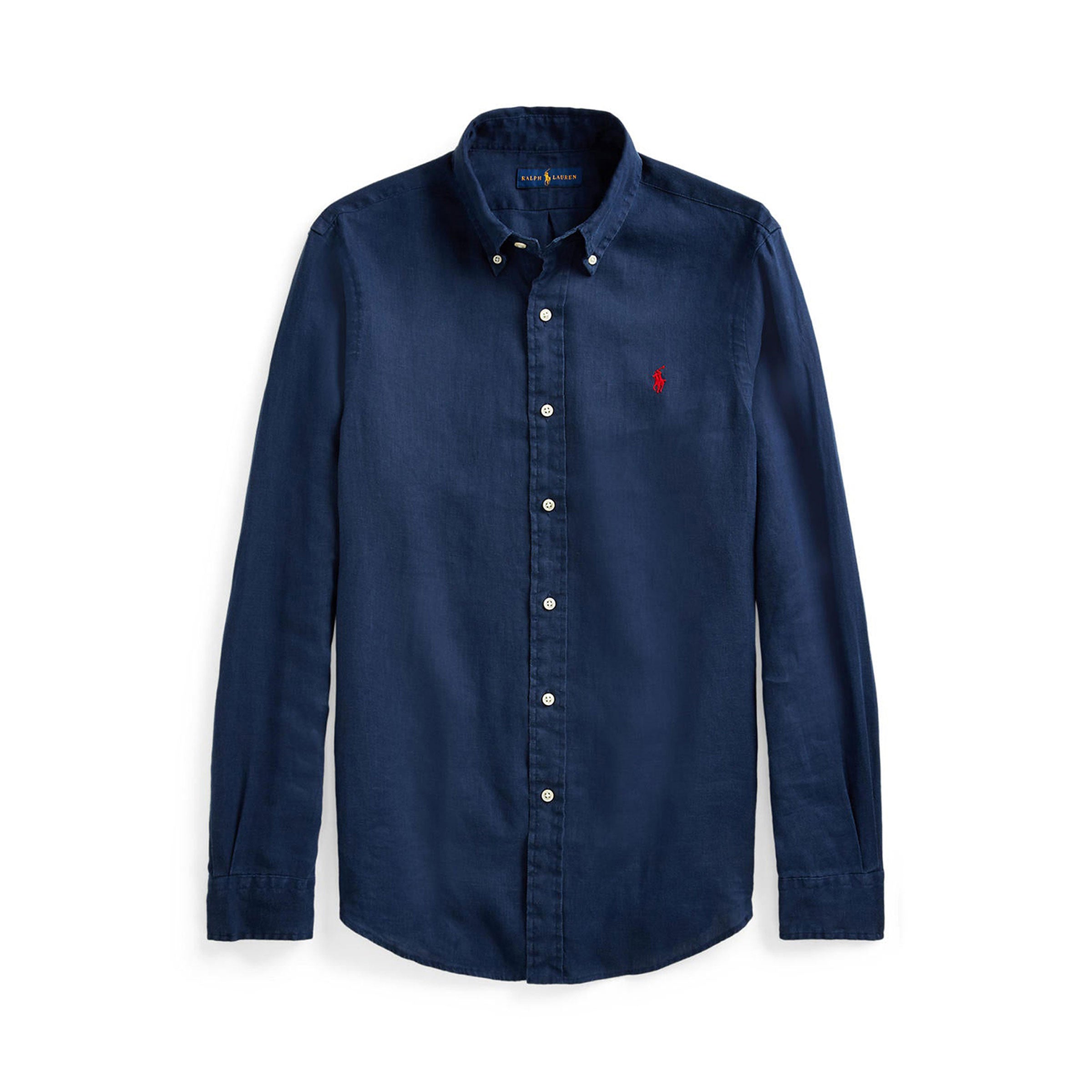 Slim Fit Linen Shirt - Navy